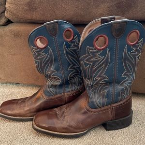 ❤️ Ariat square toe western boots 10D brown/blue 🤠